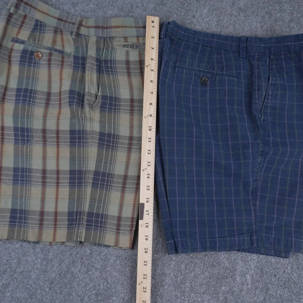 Banana Republic Shorts Mens 35 Bundle Plaid‎ Green Navy Blue Linen Cotton Chino